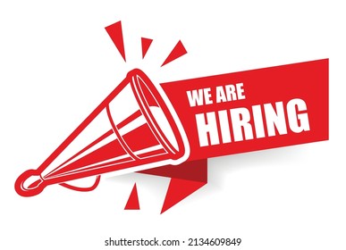 We Are Hiring, Vacancy Banner With Vintage Megaphone Or Loudspeaker, Job Announcement, Vector