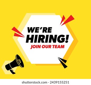 We are hiring - vector advertising banner with megaphone.