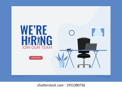 We are Hiring Vector Background with cartoon, We're hiring template, office chair, Vector illustrate.