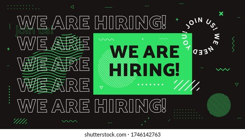 We Are Hiring Vector Banner. Join Us Now Background With Geometic Shapes. Job Vacancy Vector Card. Open Recruitment.