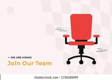 We Are Hiring Vector Concept With Empty Office Chair Isolated. Join Our Team. Business Hiring And Recruiting Concept Flat Style Vector. Landscape Banner Suitable For Websites And Social Media