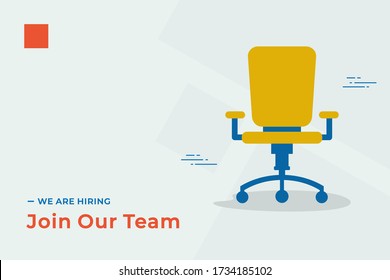 We Are Hiring Vector Concept With Empty Office Chair Isolated. Join Our Team. Business Hiring And Recruiting Concept Flat Style Vector. Landscape Banner Suitable For Websites And Social Media