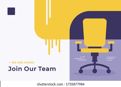 We Are Hiring Vector Concept With Empty Office Chair Isolated. Join Our Team. Business Hiring And Recruiting Concept Flat Style Vector. Landscape Banner Suitable For Websites And Social Media