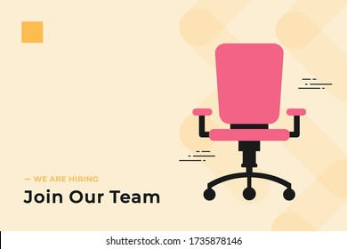 We Are Hiring Vector Concept With Empty Office Chair Isolated. Join Our Team. Business Hiring And Recruiting Concept Flat Style Vector. Landscape Banner Suitable For Websites And Social Media