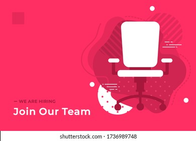 We Are Hiring Vector Concept With Empty Office Chair Isolated. Join Our Team. Business Hiring And Recruiting Concept Flat Style Vector. Landscape Banner Suitable For Websites And Social Media