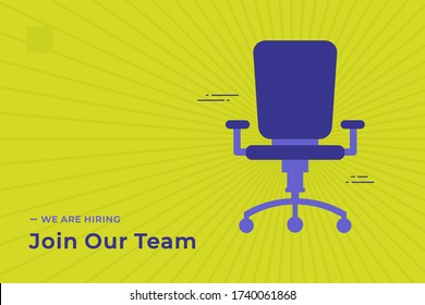 We Are Hiring Vector Concept With Empty Office Chair Isolated. Join Our Team. Business Hiring And Recruiting Concept Flat Style Vector. Landscape Banner Suitable For Websites And Social Media