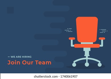 We Are Hiring Vector Concept With Empty Office Chair Isolated. Join Our Team. Business Hiring And Recruiting Concept Flat Style Vector. Landscape Banner Suitable For Websites And Social Media