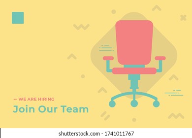 We Are Hiring Vector Concept With Empty Office Chair Isolated. Join Our Team. Business Hiring And Recruiting Concept Flat Style Vector. Landscape Banner Suitable For Websites And Social Media