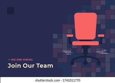 We Are Hiring Vector Concept With Empty Office Chair Isolated. Join Our Team. Business Hiring And Recruiting Concept Flat Style Vector. Landscape Banner Suitable For Websites And Social Media