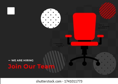 We Are Hiring Vector Concept With Empty Office Chair Isolated. Join Our Team. Business Hiring And Recruiting Concept Flat Style Vector. Landscape Banner Suitable For Websites And Social Media