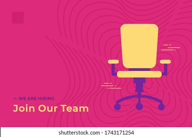 We Are Hiring Vector Concept With Empty Office Chair Isolated. Join Our Team. Business Hiring And Recruiting Concept Flat Style Vector. Landscape Banner Suitable For Websites And Social Media