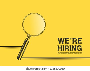 We are hiring vector design with magnifying glass yellow background