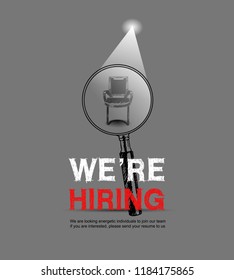 We are hiring vector design with magnifying glass choosing spotlight chair