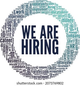 We are hiring vector illustration word cloud isolated on white background.