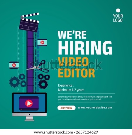 'we are hiring video editor' poster vector illustration. job recruitment abstract. video editor job vacancy. 'we are hiring video editor' poster vector illustration. job recruitment abstract. video editor job vacancy. 