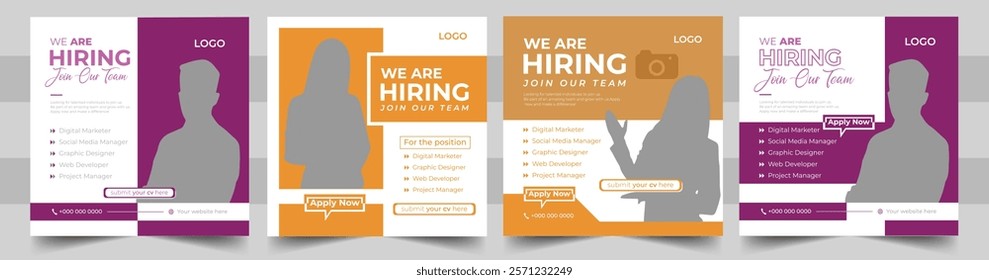 We are hiring. we're hiring creative concept. Hiring creative work. We are hiring job vacancy social media post template.