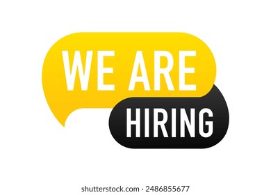 We are hiring. We're hiring. Recruiting or hiring, open vacancy. We are hiring lettering about joining the team. Business recruitment concept. Vector illustration