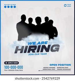 We Are Hiring with white, gray color, and cloud background design banner social media template