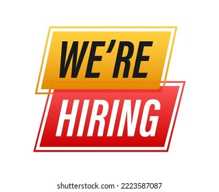 We re hiring. White text on blue background. Vector illustration