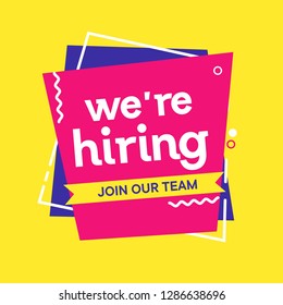 we are hiring word simple vector illustration concept, we're hiring and join our team square banner with memphis style, can use for, landing page, template, ui, web, mobile app, poster, banner, flyer