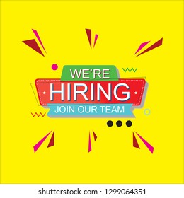 we are hiring word simple vector illustration concept, we're hiring and join our team square banner with memphis style, can use for, landing page, template, ui, web, mobile app, poster, banner, flyer 
