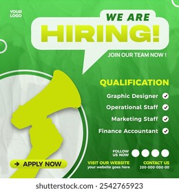 We Are Hiring wwith green background design poster socialmedia square template