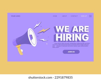 We are hiring.Landing page template for ui, web or mobile app. Vector illustration
