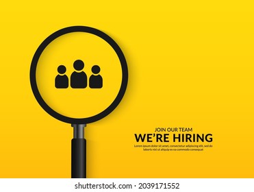 We are hring poster with realistic magnifying glass, Minimal job vacancy background for social media post