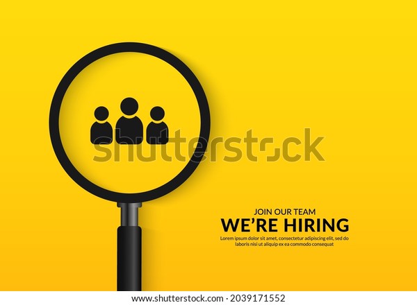 We are hring\
poster with realistic magnifying glass, Minimal job vacancy\
background for social media\
post