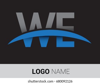WE initial logo company name colored grey and blue swoosh design.