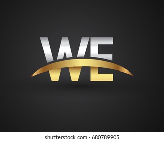 WE initial logo company name colored gold and silver swoosh design. vector logo for business and company identity.
