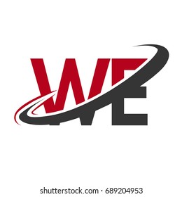 WE initial logo company name colored red and black swoosh design, isolated on white background. vector logo for business and company identity.