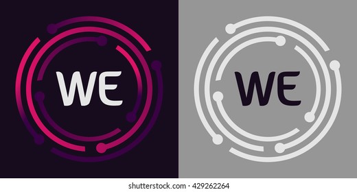 WE letters business logo icon design template elements in abstract background logo, design identity in circle, alphabet letter
