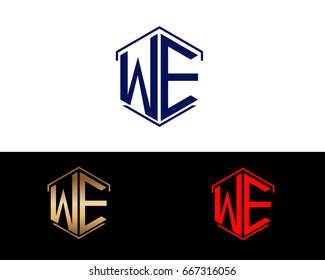 WE letters linked with hexagon shape logo

