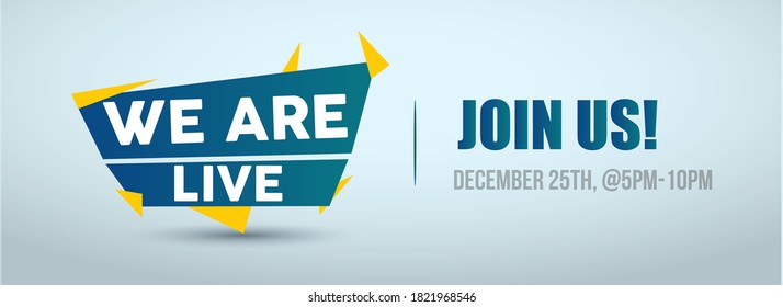 We are live. Join us we are live announcement cover banner for Facebook and twitter marketing. We are live cover and banner template. Decent we are live join us cover.