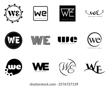 WE logo company template. Letter w and e logotype. Set different classic serif lettering and modern bold text with design elements. Initial font typography. Collection trendy business identity.