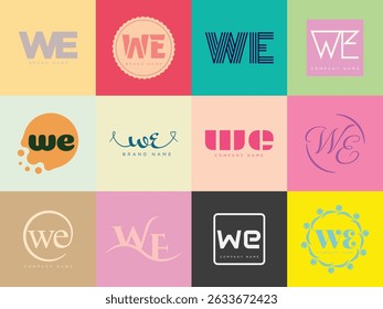 WE logo company template. Letter w and e logotype. Set different classic serif lettering and modern bold text with design elements. Initial font typography. Collection trendy business identity.
