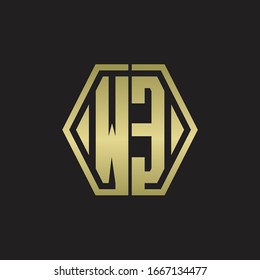 WE Logo monogram with hexagon line rounded design template with gold colors