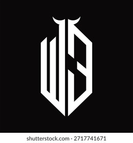 WE Logo monogram with horn shape isolated black and white design template on black background