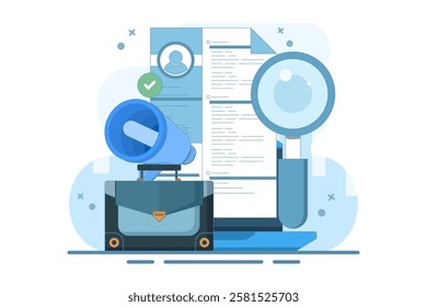 We are looking for jobs, recruitment and job openings, resume information form, web recruitment resources, job options and opportunities, employee recruitment application. flat vector illustration.