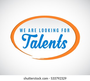 'We are looking for Talents' calligraphic text with orange elliptic shape around.