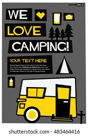 We Love Camping! (Flat Style Vector Illustration Travel Quote Poster Design) With Text Box