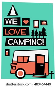¡Nos Encanta El Camping! (Diseño de póster de presupuesto de viaje con ilustraciones vectoriales planas)