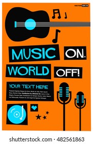 We Love Music! (Flat Style Vector Illustration Quote Poster Design) With text Box