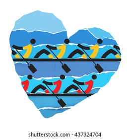 We love rowing.
Rowers competitors on the paper heart background. Stylized illustration.Vector available.
