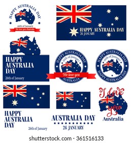 We love you Australia badge, label, logo, greeting Card. National Celebration. Happy Australia Day.  Vector illustration.