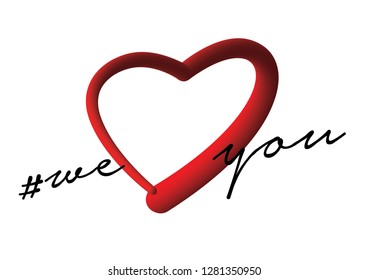 We Love You, Typography with red heart on white background- Vector