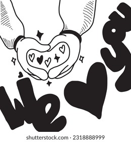 we love you for wedding and Valentine's day cards. Handwritten inscription. we love you hand gesture. Vector illustration.