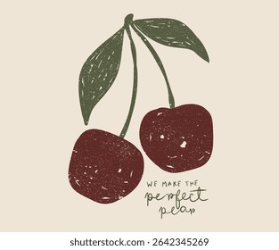 We make the perfect pear. Cherry fruit print. Cherry love. Organic food artwork for for t-shirt.