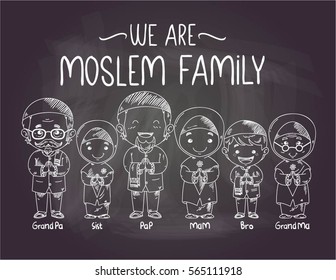 We are moslem family doodle vector isolated on blackboard